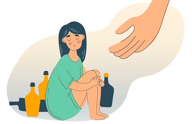 Problema de abuso de alcohol y depresión de la mujer. Ayuda a la mujer con el concepto de alcoholismo