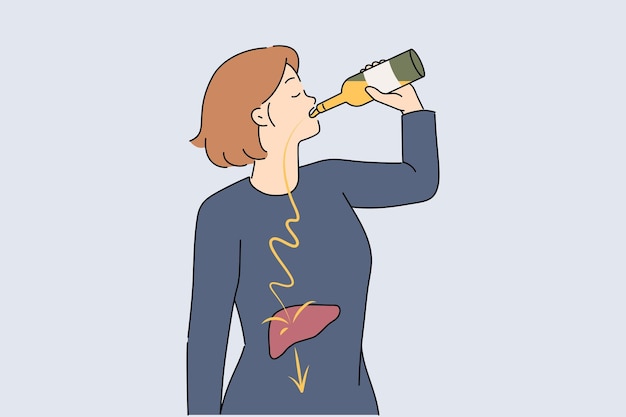 El problema del alcoholismo femenino es la chica que bebe cerveza que destruye el hígado y es dañino para la salud