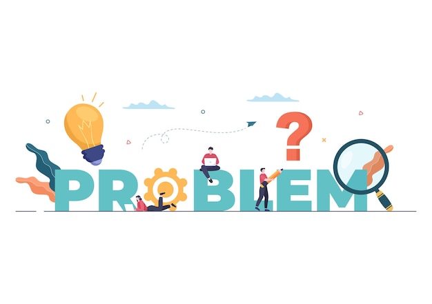 El problema y la solución en la resolución de negocios para buscar ideas con el concepto de trabajo en equipo pueden usarse para banner web o ilustración plana de fondo