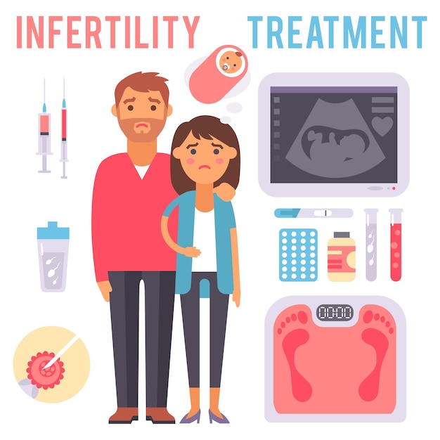 Problemas de embarazo de infertilidad signos de vector de maternidad médica tratamiento procesos de fertilización