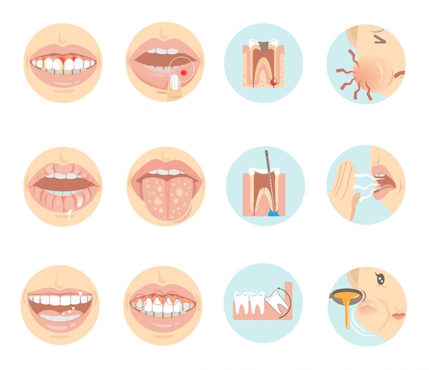 Problemas orales Dientes y boca en un círculo.