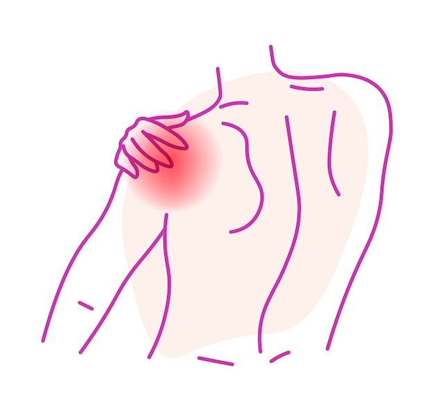Vector problemas de salud del dolor de hombro y solución de tratamiento.