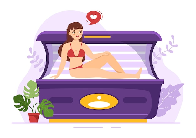 Vector procedimiento de cama de bronceado para obtener una piel exótica en el spa salon solarium en la ilustración