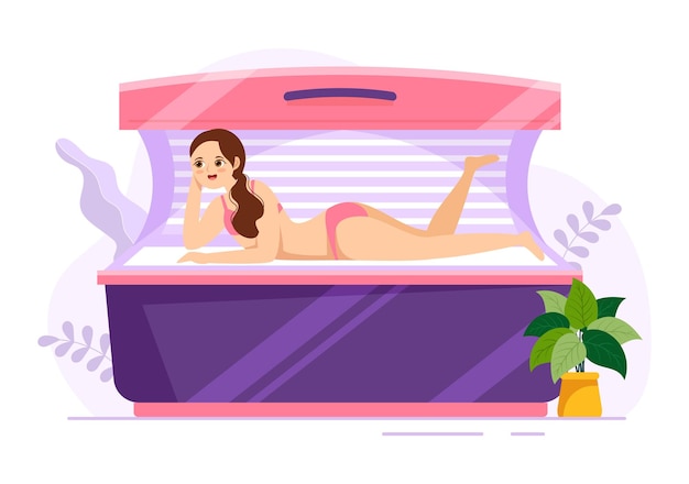 Vector procedimiento de cama de bronceado para obtener una piel exótica en el spa salon solarium en la ilustración