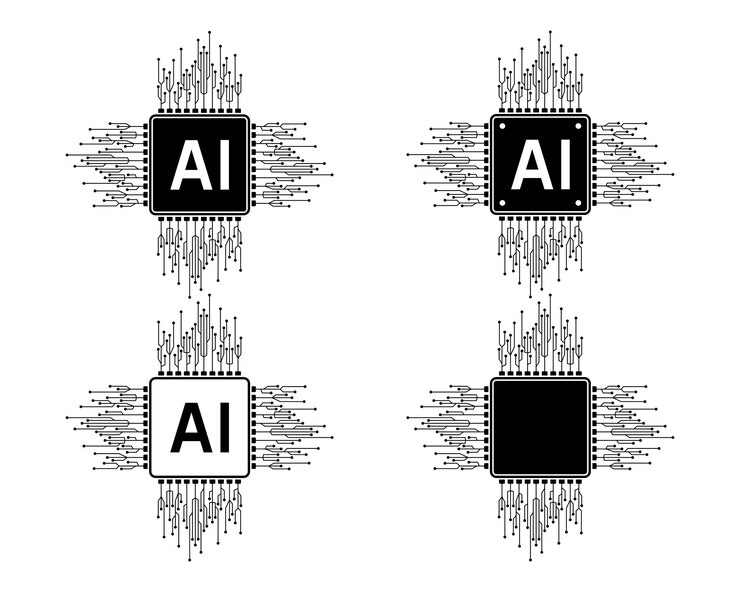 Vector procesador de chip electrónico i.i. íconos de inteligencia artificial ilustración vectorial de tecnología i.i