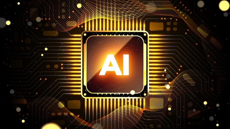 Vector procesador y circuitos de chipset ai brillantes cpu de inteligencia artificial futurista con placa base