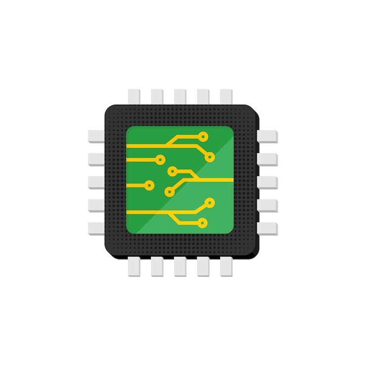 Vector procesador de computadora microchip ilustración plana vector aislar
