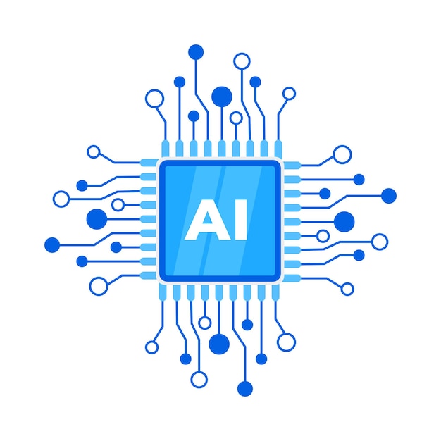 Procesador de IA Chip Circuito de inteligencia artificial Aprendizaje automático Procesador de CPU Ilustración vectorial