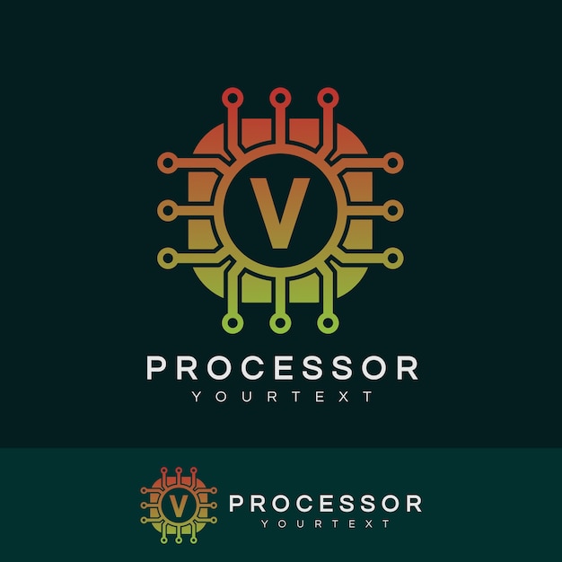 procesador inicial letra V diseño de logotipo