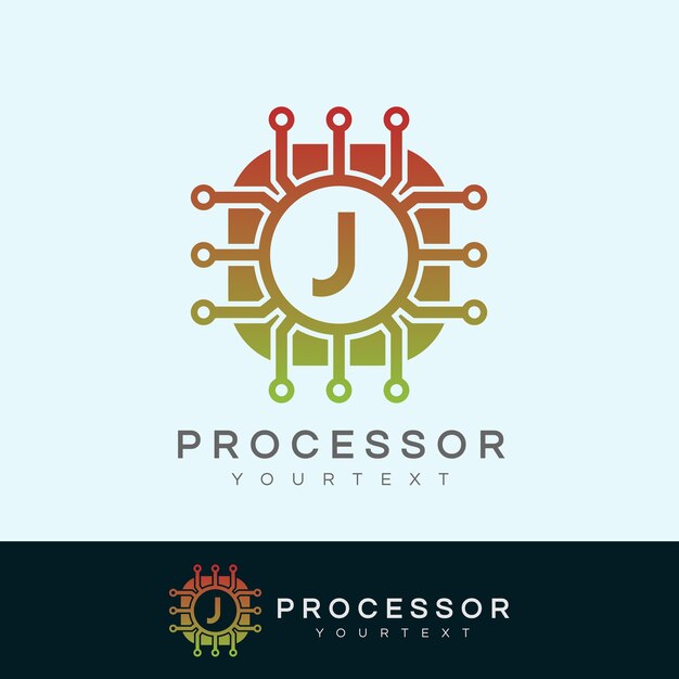 procesador initial Letter J diseño de logotipo