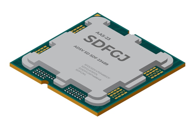 Procesador isométrico Unidad central de procesamiento o CPU Componentes de hardware de computadora Concepto de tecnología de semiconductores Ilustración vectorial