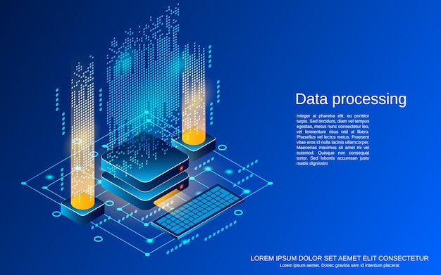 Procesamiento de datos plano 3d ilustración de concepto de vector isométrico