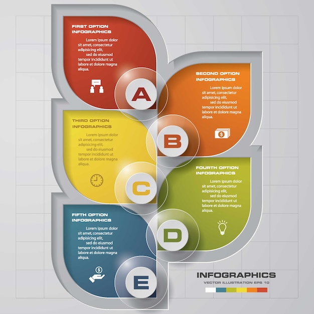 Proceso de 5 pasos. elemento de diseño abstracto simple y editable.