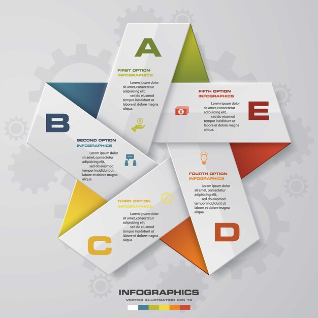 Proceso de 5 pasos. Elemento de diseño de estrella simple y editable.
