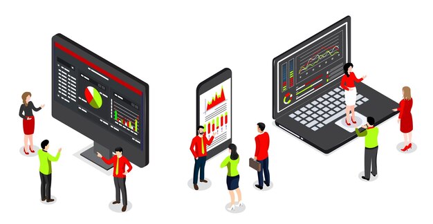 Proceso de análisis comercial que trabaja con una gran base de datos en el sistema del centro de datos