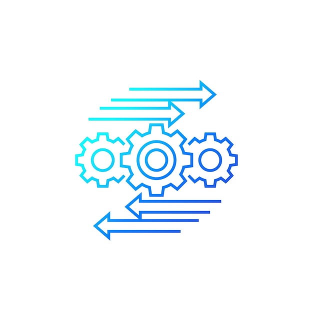 Proceso de automatización y optimización, icono de línea en blanco