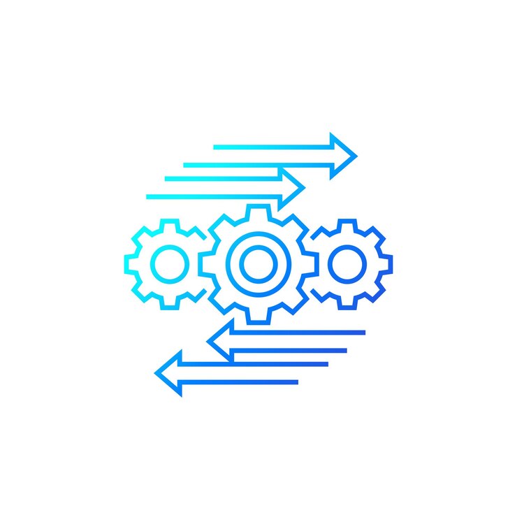 Vector proceso de automatización y optimización, icono de línea en blanco