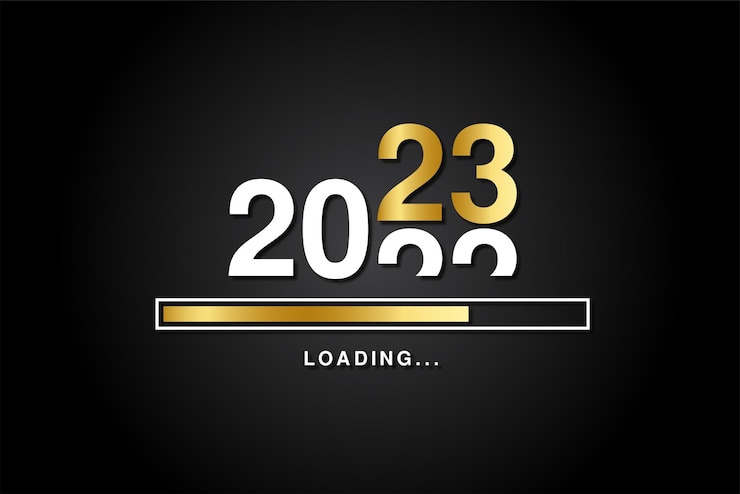 Vector proceso de carga antes del año nuevo 2023, símbolo de la celebración del año nuevo 2023