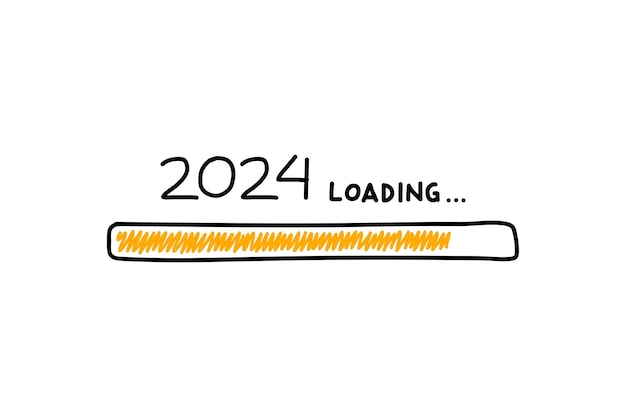 Proceso de carga antes del año nuevo de 2024 en estilo doodle