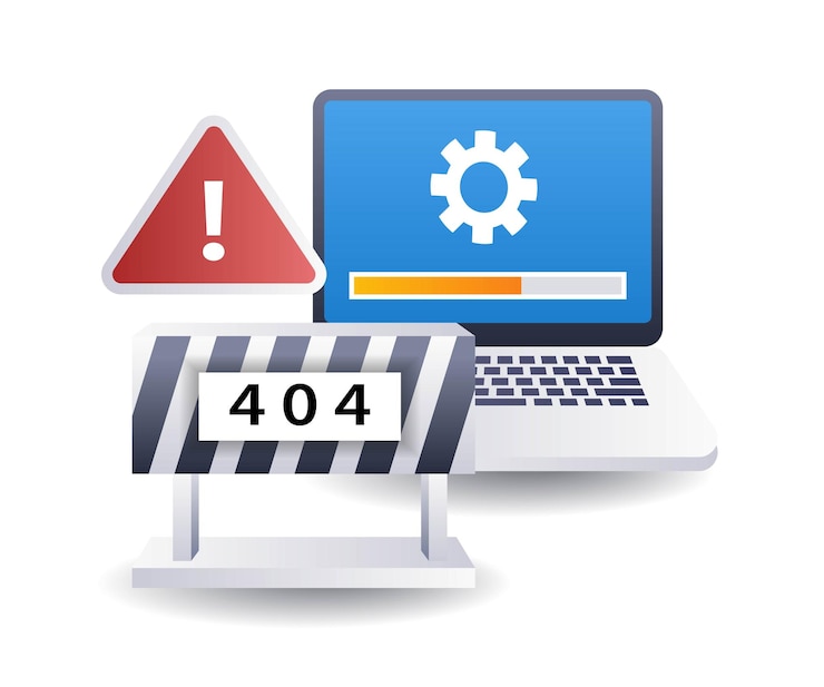 Vector proceso de carga código de error de reparación 404 ilustración isométrica plana en 3d
