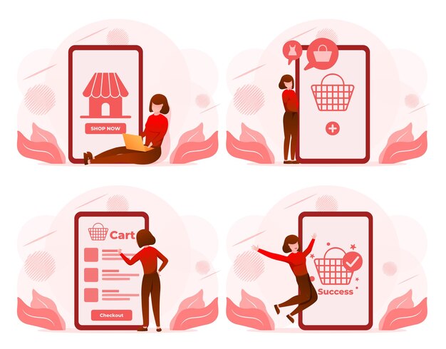 Proceso de compra y pago en línea en computadora, teléfono inteligente y tableta