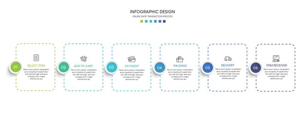 Proceso de compras en línea con 6 pasos Plantilla de infografía de proceso de línea de tiempo empresarial de pasos