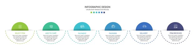 Proceso de compras en línea con 6 pasos Plantilla de infografía de proceso de línea de tiempo empresarial de pasos