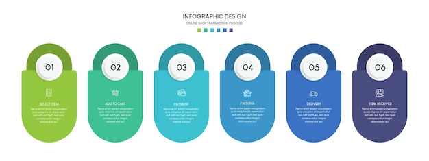 Proceso de compras en línea con 6 pasos Plantilla de infografía de proceso de línea de tiempo empresarial de pasos