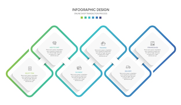 Proceso de compras en línea con 6 pasos Plantilla de infografía de proceso de línea de tiempo empresarial de pasos