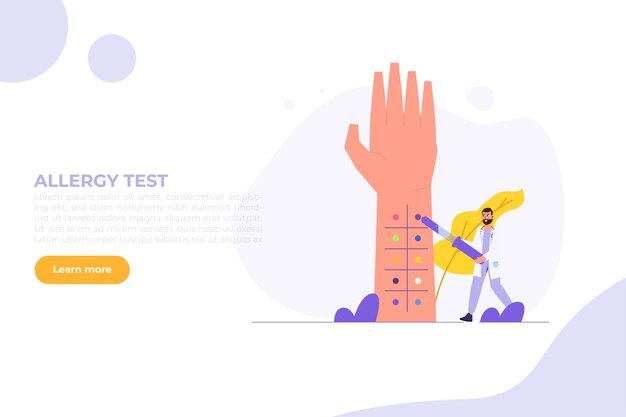 Vector proceso de concepto de prueba de alergia por punción cutánea de laboratorio ilustración vectorial