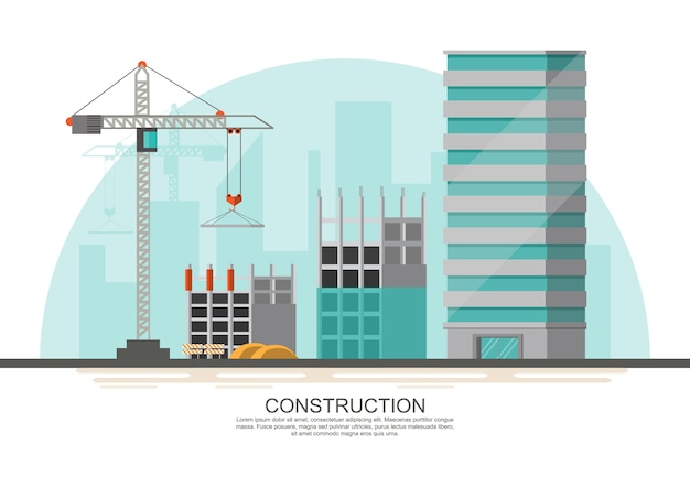 Vector proceso de construcción del sitio en construcción