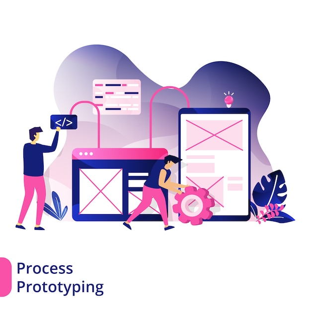 Proceso de creación de prototipos, el concepto de personas está creando prototipos para crear sitios web