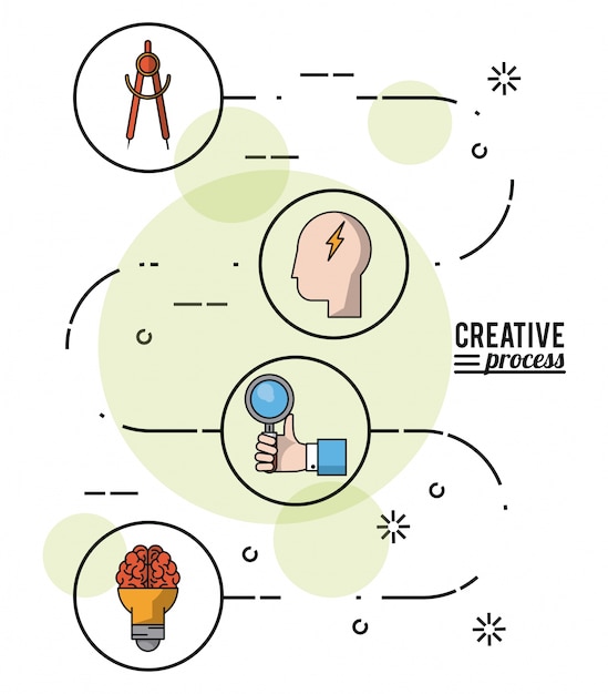 Vector proceso creativo de carteles coloridos con forma de desarrollo de ideas