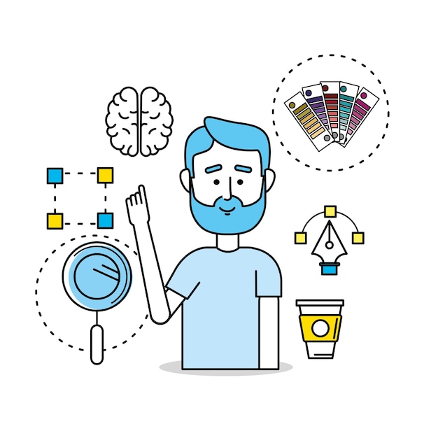 proceso creativo con diseño de iconos de ideas