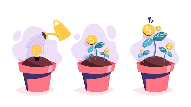 Proceso de crecimiento del árbol del dinero. Inversión en idea