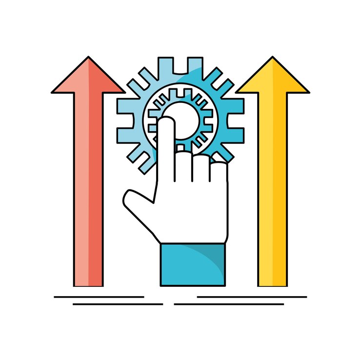 Vector proceso de desarrollo y datos del trabajo en equipo social