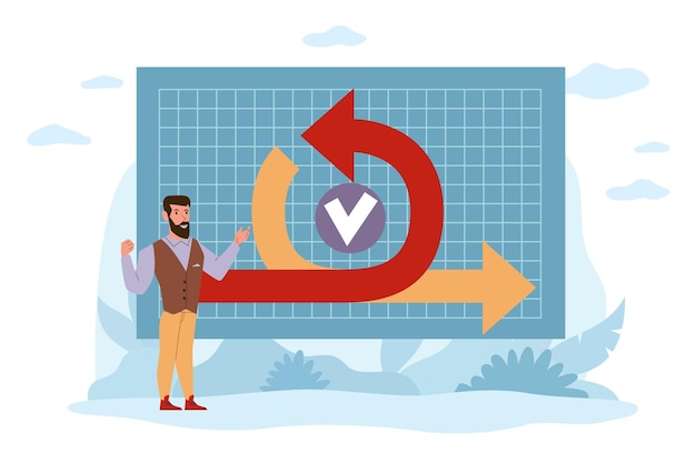 Proceso de desarrollo flexible estrategias ágiles de planificación de tareas integración de software ciclo de gestión de proyectos gestión del calendario de negocios concepto plano de dibujos animados vectoriales adaptativos efectivos