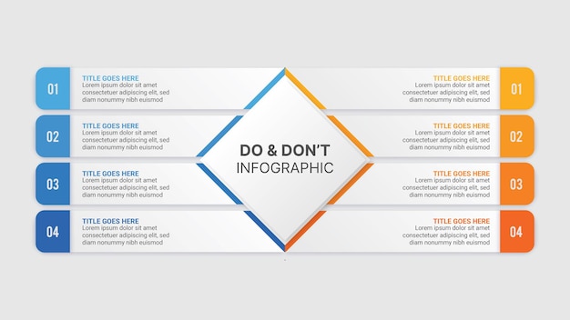 Proceso de flujo de trabajo, dos y no hacer, gráfico de comparación diseño de plantillas infográficas
