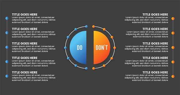 Proceso de flujo de trabajo, hacer y no hacer, diseño de plantilla infográfica de gráfico de comparación
