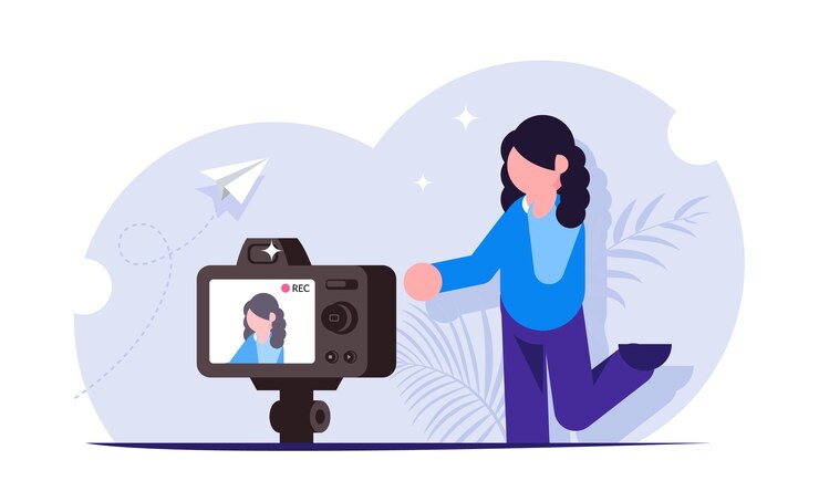 Vector proceso de grabación de contenido de video para un blogger o streamer