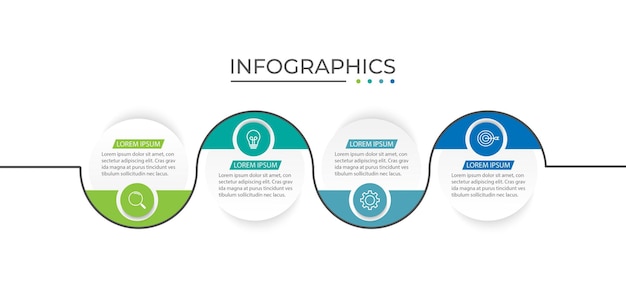 Proceso de infografía de negocios de línea delgada con diseño de plantilla de círculo con íconos y 4 opciones