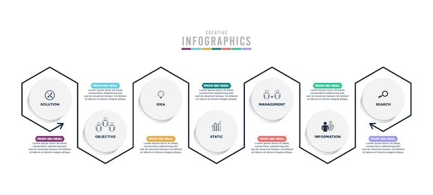 Proceso infográfico creativo con elementos hexagonales