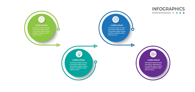 Proceso de línea delgada de infografía empresarial con diseño de plantilla circular con iconos y 4 opciones o pasos
