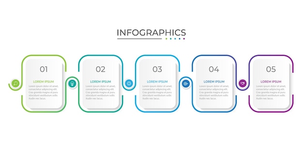 Proceso de línea delgada de infografía empresarial con diseño de plantilla circular con iconos y 5 opciones o pasos