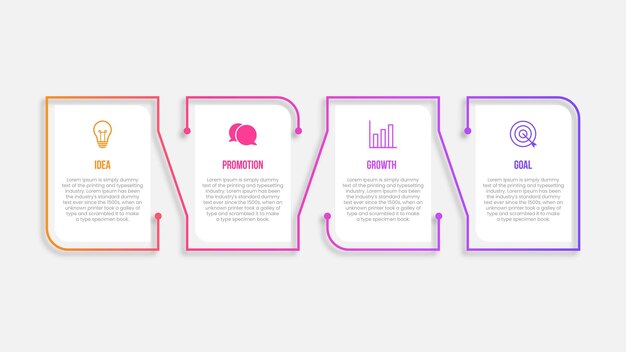 Proceso de línea delgada de infografía empresarial con diseño de plantilla cuadrada con iconos y 4 opciones o pasos Ilustración vectorial