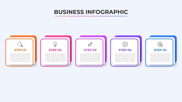 Proceso de línea delgada de infografía empresarial con diseño de plantilla cuadrada con iconos y 5 opciones o pasos Ilustración vectorial