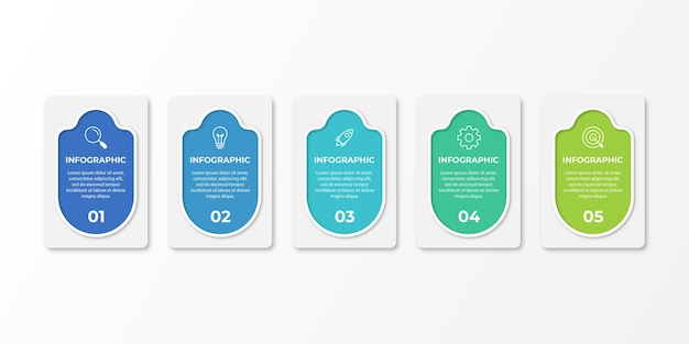 Proceso de línea delgada de infografía empresarial con diseño de plantilla cuadrada con iconos y 5 opciones o pasos Ilustración vectorial