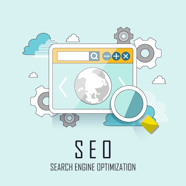 Proceso de optimización de motores de búsqueda de sitios web SEO en estilo de línea fina