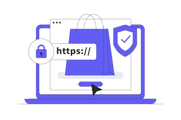 Proceso de pago seguro de comercio electrónico sitio web de comercio con protección SSL pago seguro web plana