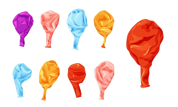 Proceso de soplado de globos de goma Balón de látex no inflado aislado sobre fondo blanco Elemento decorativo de dibujos animados para cumpleaños Ilustración vectorial